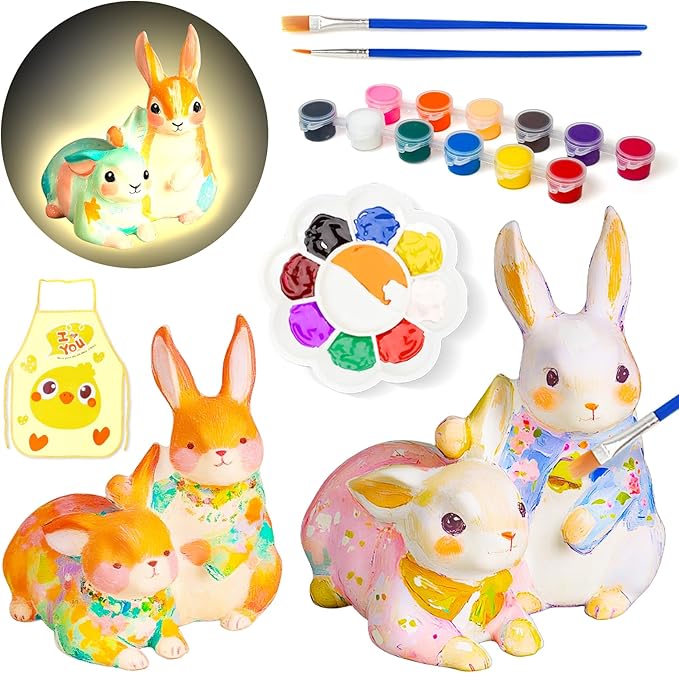Loungelore Paint Your Own Bunny Lamp Kit, DIY Rabbit Night Light, Arts and Crafts for Kids Ages 8-12, Crafts for Kids Ages 4-8, Creativity Painting Kit Toy for Girls Ages 3 4 5 6 7 8 9 10 11 12+