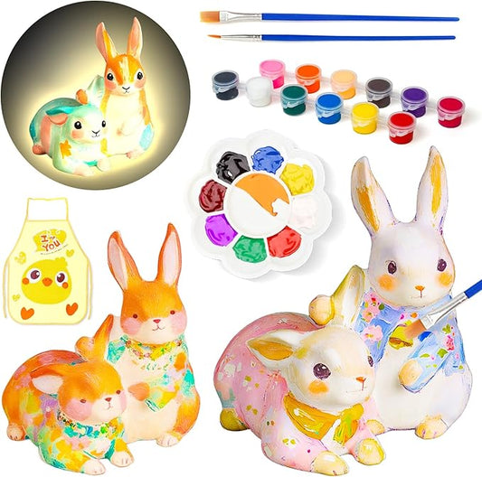 Loungelore Paint Your Own Bunny Lamp Kit, DIY Rabbit Night Light, Arts and Crafts for Kids Ages 8-12, Crafts for Kids Ages 4-8, Creativity Painting Kit Toy for Girls Ages 3 4 5 6 7 8 9 10 11 12+