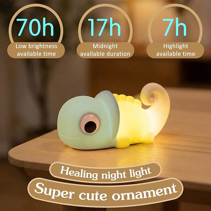 Chameleon Night Light for Kids, Night Light for Boys and Girls, Cute Room Decor Portable Night Lamp, Touch-Controlled Lighting, Silicone