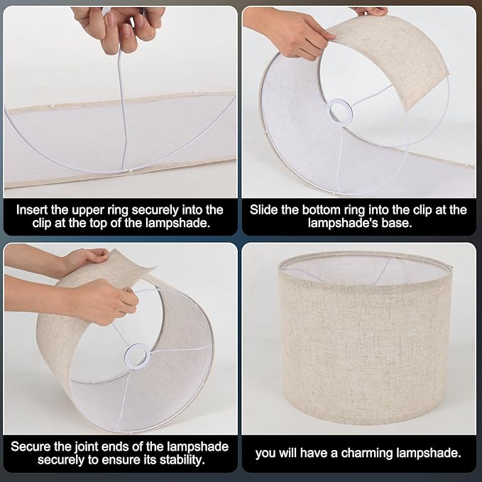 Small Lamp Shade, Beige Drum Lampshade 8.7''Top X 8.7'' Bottom X 7.9'' High, Replacement Lamp Shade Natural Linen Hand Crafted for Table Lamps Floor Lamps Chandelier Lamp, Easy Assembly Required