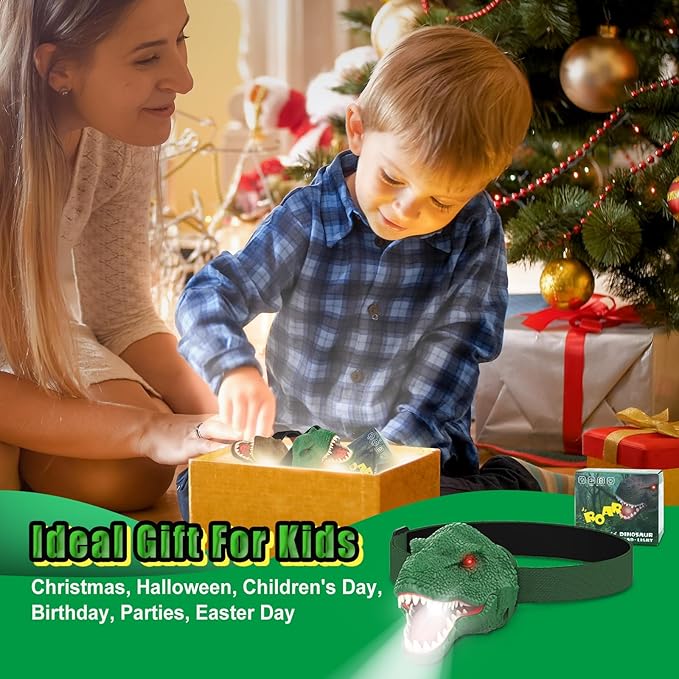 Dinosaur Headlamp for Kids Flashlight Led Headlights Roar & Silent Mode, T-Rex Dinosaur Toys for Kids 3-5 4-6 5-7 6-8, Camping Gear, Easter Gifts for Boys Girls Adults