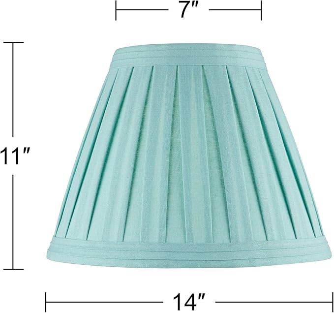 Set of 2 Hardback Pleat Empire Lamp Shades Turquoise Blue Large 7" Top x 14" Bottom x 11" High Spider with Replacement Harp and Finial Fitting - Springcrest