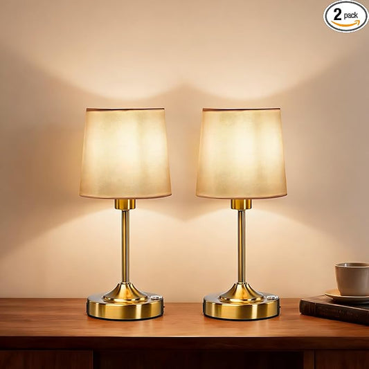 Cordless Table Lamp, 5000mAh Rechargeable LED Desk Lamp with 3-Level Dimmable Brightness, Portable Nightstand Light for Bedroom, Living Room, Bedside, Dining Room (Polished Gold) - 2 Pack