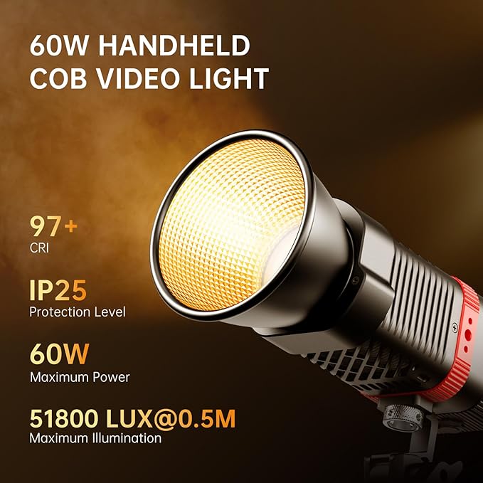 GVM 3 Packs 60W Video Light for COB Studio Lights, Portable Photography Lighting for Recording, Handheld Led Video Lighting, Spotlight for APP Control, Outdoor, 2700-6800K, 51800LUX/0.5M, 6 Batteries