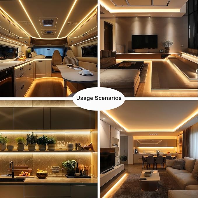 TOPAI 24V COB LED Strip 32.8ft Warm White 3000K Outdoor Waterproof CRI>93 Self Adhesive Uniform Dotless 384LEDs/M Cuttable Flexible for Cabinet Home Office DIY Lighting Projects