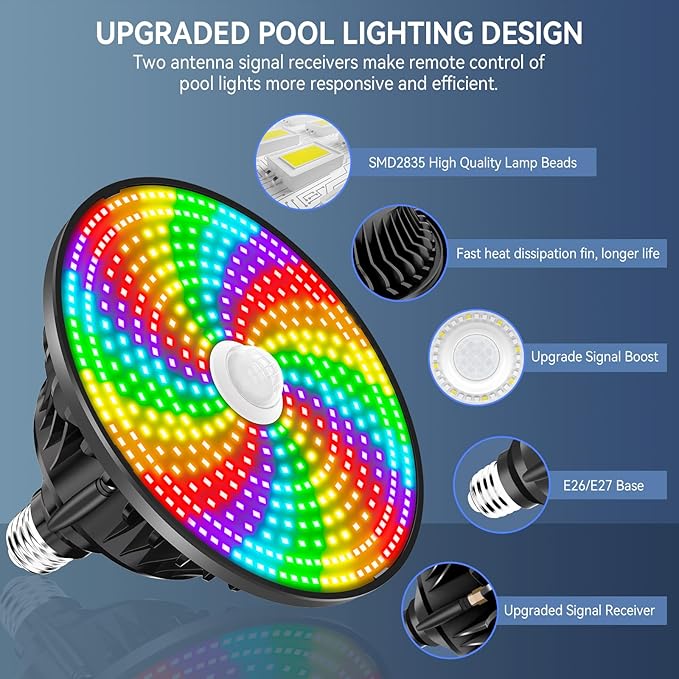 CEDIO 90W Pool Lights for Inground Pool, 120V Led Pool Light Bulb for Inground Pool, RGB Color Pool Lights with Remote Control, E26/E27 Replacement for Pentair Hayward Fixture