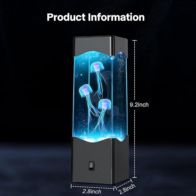 Gifts for Adults Kids, Multi-Color Jellyfish Lamp, USB Powered Aquarium Night Lights with 3 Jellyfish,Jelly Fish Tank Light Lamp Bedroom Office Room Desktop Decoration Mood Lamp for Stress Relief