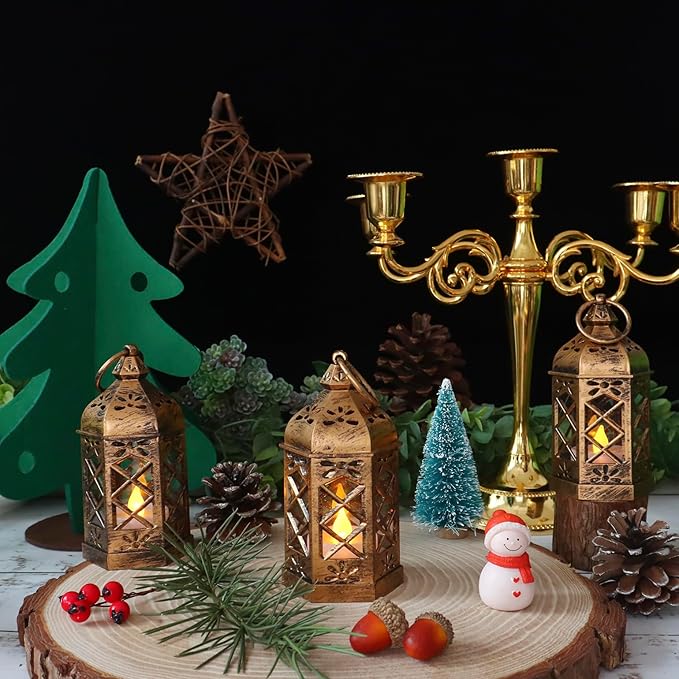 LLQ Mini Lantern for Centerpieces, (8Pack-5Inch) Vintage Lanterns Decorative, Small Hanging Lantern for Halloween Decorations, Christmas Centerpieces for Tables, Wedding Garden Party Decorations