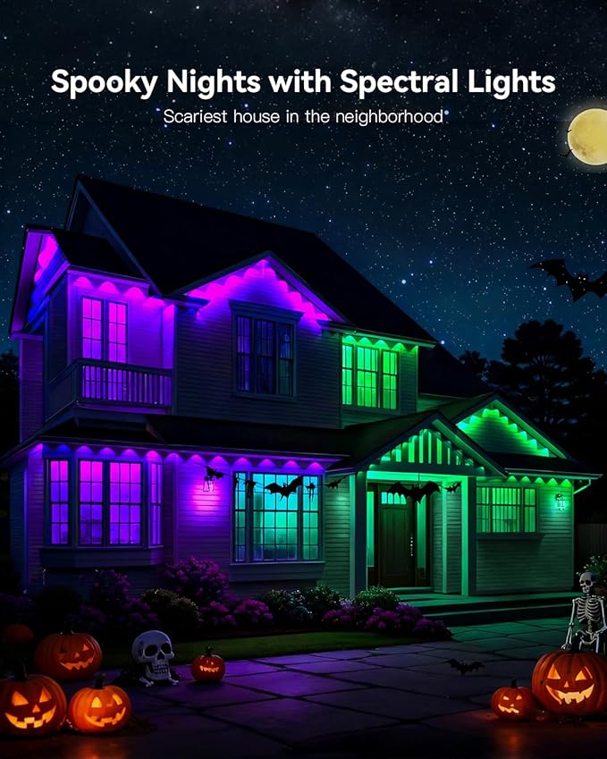 Ollny 50FT 30LED Permanent Outdoor Lights, APP Control RGB Outdoor Lights 100 Scene Modes with Remote, DIY Music Modes Christmas Light for Holiday Xmas Halloween Decorations