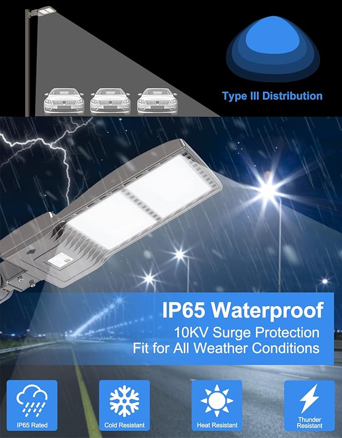 KUKUPPO 320W LED Parking Lot Light 48000LM Dusk to Dawn, DLC UL Listed Industrial Grade LED Shoebox Parking Pole Light 5000K IP65 Outdoor Commercial Area Lighting Arm Mount 100-277VAC