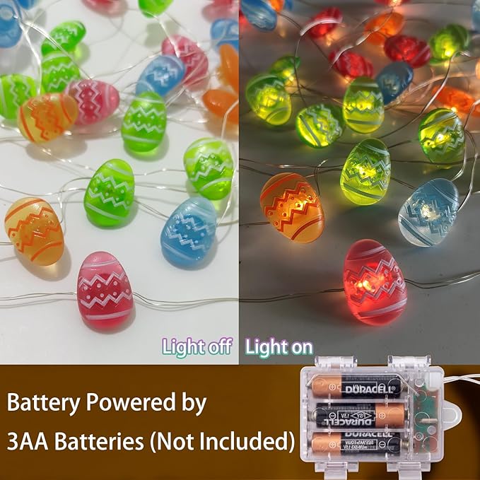 50 LED Easter Egg String Lights- 17FT Easter Fairy Lights with 8 Modes & Timer, Battery Operated Indoor/Outdoor Light for Egg Hunt Party, Spring Home Decor, Tree & Bedroom Decorations