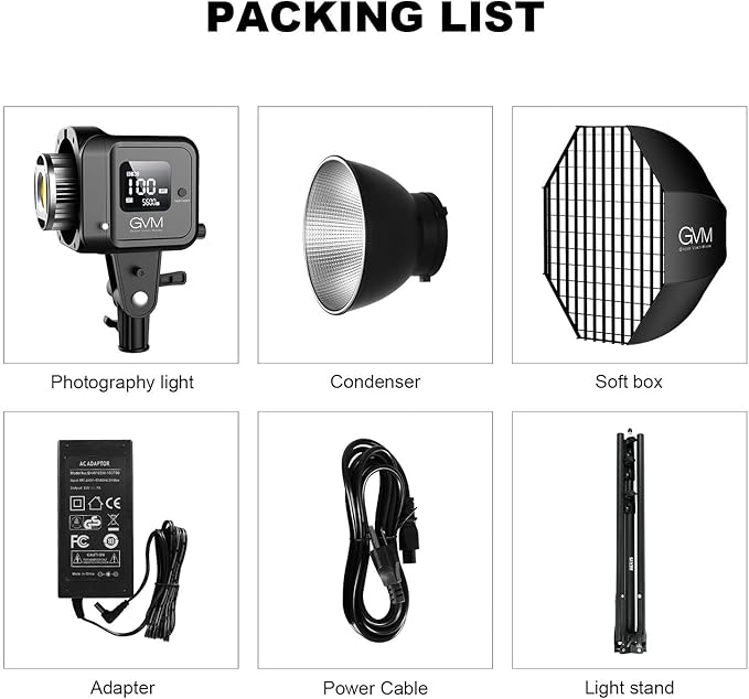 GVM SD80S 80W COB Video Light Kit, 5600K Continuous Lighting for Photography with Bowens Mount Softbox&Stand, 8 Lighting Effects Support AC Adapter & NP Series Battery