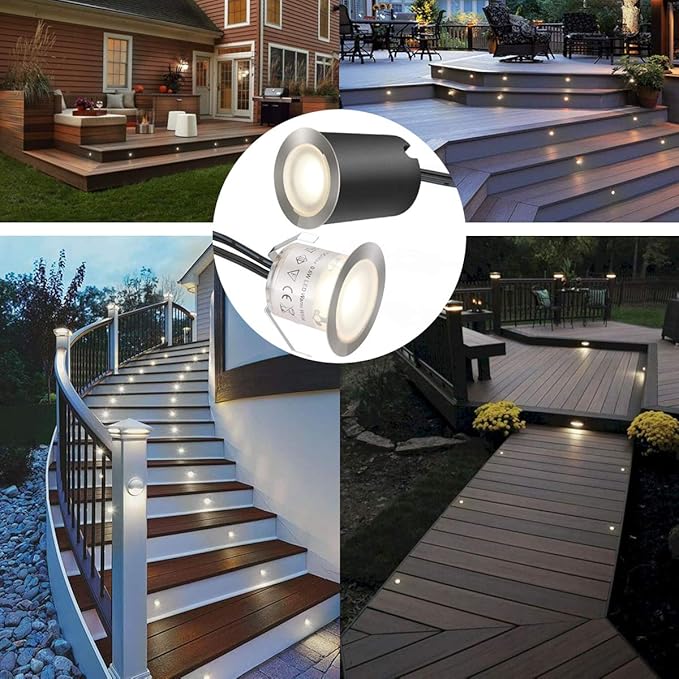Recessed LED Deck Light Kits with Black Protecting Shell φ32mm,SMY In Ground Outdoor Landscape Lighting IP67 Waterproof,12V Low Voltage for Garden,Yard Steps,Stair,Patio,Floor,Kitchen Decoration
