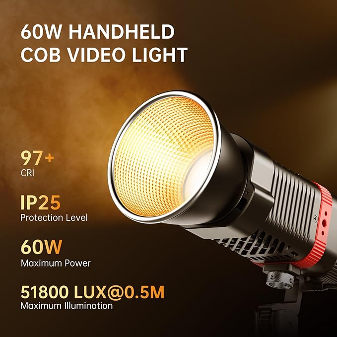 GVM 60W Video Light for COB Studio Lights, Portable Photography Lighting for Recording, Bowen Mount Adapter with Led Video Lighting, 2 Batteries, Spotlight for APP, Outdoor, 2700-6800K