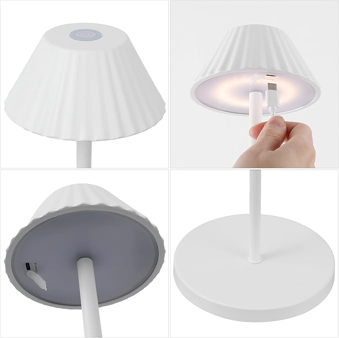 Eyely EYL7168B Jenny 44" Modern Minimalist Indoor/Outdoor Iron Pleated Shade Rechargeable/Cordless Dimmable Integrated LED Floor Lamp, White