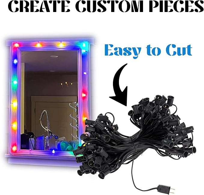 Holiday Lighting Outlet C7 Christmas Light String, Patio and Event Lighting, Black Cord, 12" Socket Spacing SPT-1 (100')