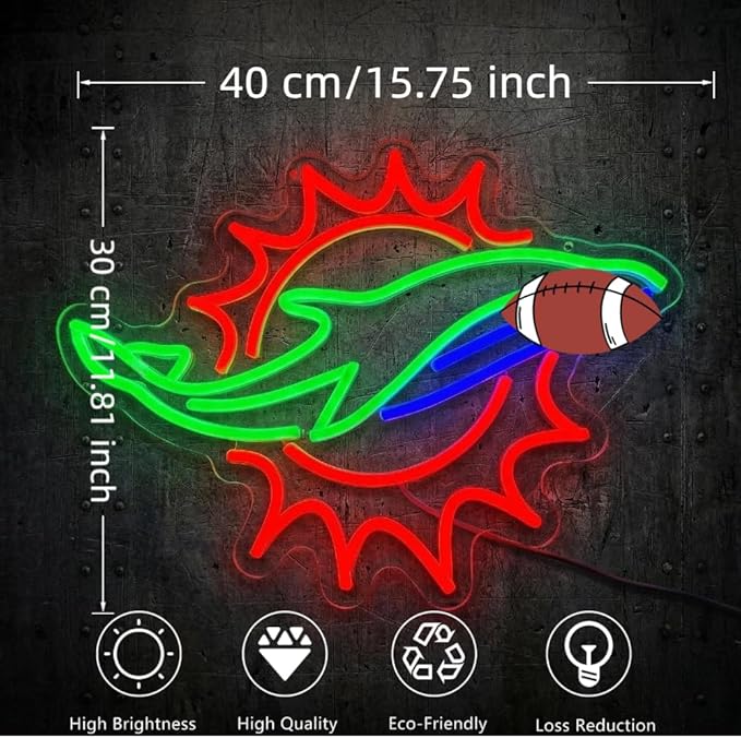 Football Neon Signs for Wall Decor, Football Team Dimmable Neon Sign Light, Led Neon Light for Man Cave Decorand Sport Fans, Birthday Gifts Bedroom Party Club Bar Dorm
