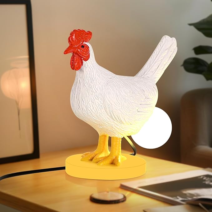 Chicken Egg Lamp, Funny Chicken Butt Night Light with Egg, Lifelike Rooster Lamp with Bulb, 3D Chicken Lights for Easter, Christmas, Birthdays Various Festivals Gift- White