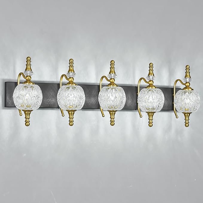Modern Crystal Bathroom Vanity Lights Fixtures Over Mirror Black Gold Vintage 5-Lights 36 Inch Bathroom Light Fixtures Glass Crystal Vanity Lights