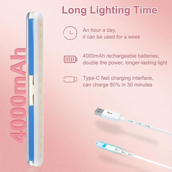 Wireless Vanity Lights for Mirror, Rechargeable Battery Operated Stick on Lamp, Adjustable Makeup Light, Cordless Magnetic LED Bar Renter Friendly Lighting Decor Gift, Pink