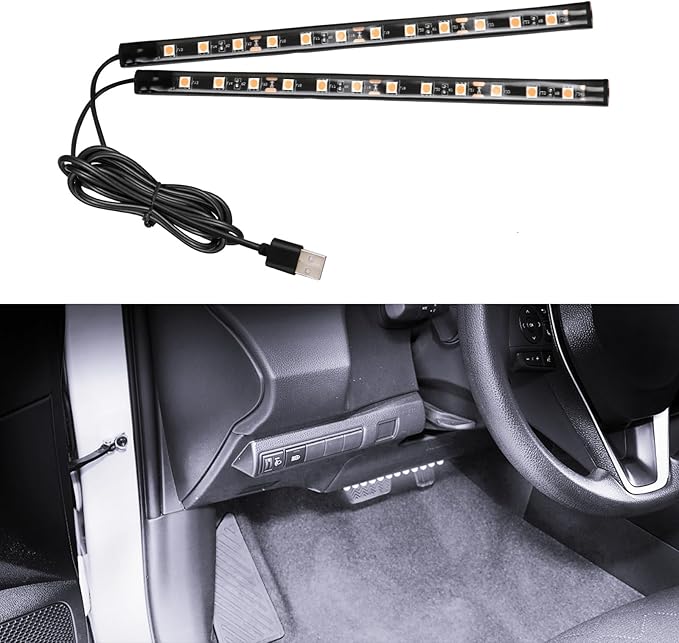 Wuyaoyao Car LED Strip Light, 12V 24 LED Vehicle Interior Atmosphere Lamps with USB Port, Auto Under Dash Ambient Night Light, Universal Car Accessories (White, USB)