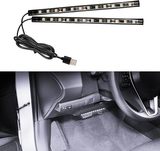 Wuyaoyao Car LED Strip Light, 12V 24 LED Vehicle Interior Atmosphere Lamps with USB Port, Auto Under Dash Ambient Night Light, Universal Car Accessories (White, USB)
