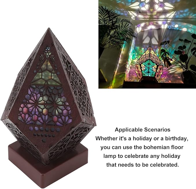 LED Star Projector, Colorful Retro Bohemian Wooden Star Sky Floor Projection Lamp, Night Light Projector for Collection Home Decor, Courtyard Garden Christmas Decoration, (Battery Not Included)