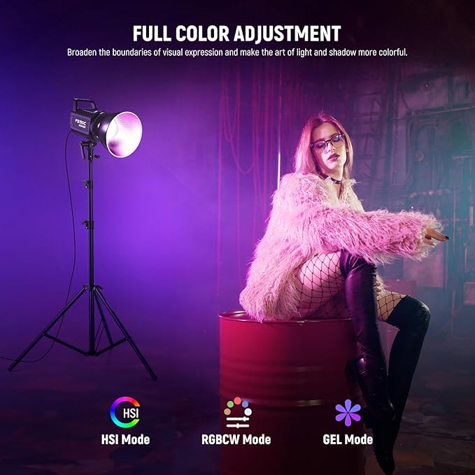 NEEWER 130W RGB LED Video Light APP/2.4G Control, COB Continuous Studio Key Lighting, 17 Effects 2500-7500K 19800lux CRI97 4 Dimming Curves, Bowens Spotlight for Video Recording Streaming, FS150C