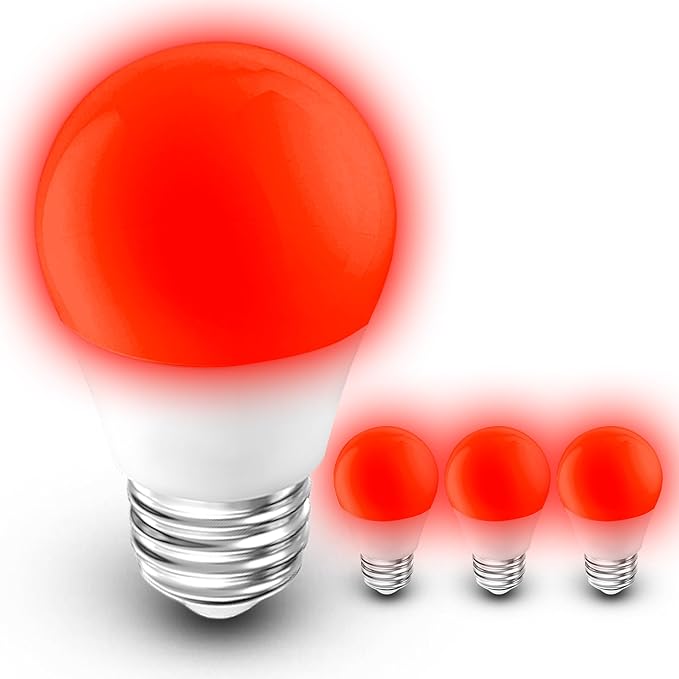E26 Red Light Bulbs for Sleep Christmas, 625nm Blue Light Blocking 25w-40w Equivalent, 3W Red Night Light Bulb 300LM for Bedroom Sleep, Baby Nursery, Porch, Holiday Mood Lighting, Non-Dimmable, 4 Pack