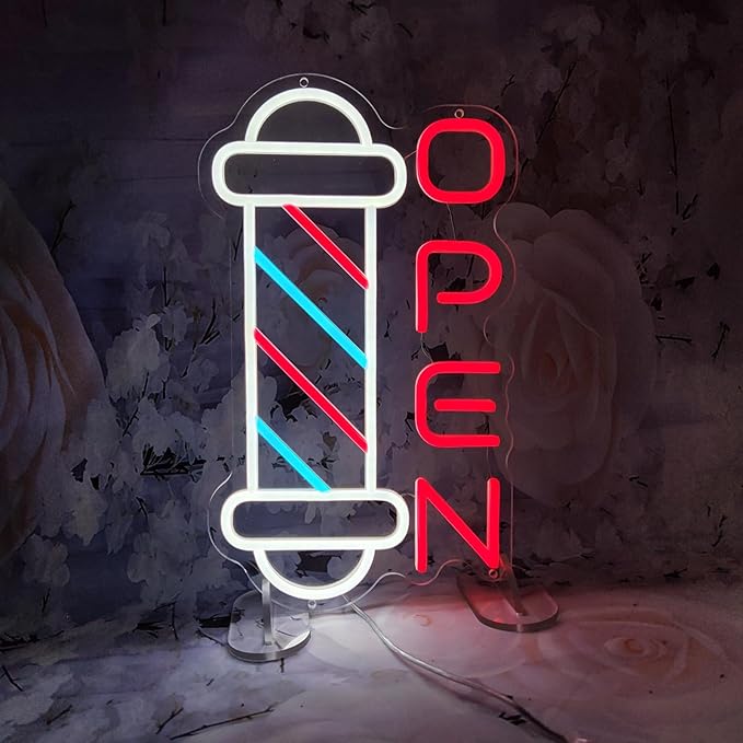 Barber Shop Neon Signs for Wall Decor Open Neon Lights for Bedroom Led Signs Suitable for Barber Shops Hair Salon Art Unique for Hairdresser,40 * 23.7cm