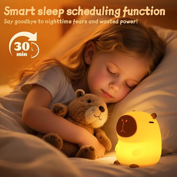 Capybara Night Light, 50-Hour Battery & Pat Control, Squishy Animal Lamp for Kids Room, USB Rechargeable with Timer, Easter Gifts