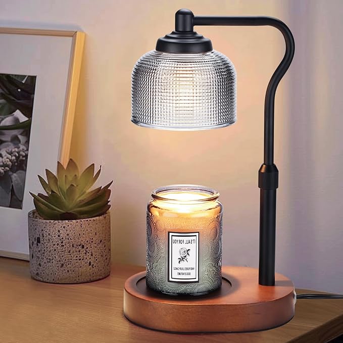 Candle Warmer Lamp with Timer, Electric Candle Warmer Adjustable Height, Mothers Day Gift for Mom, Dimmable Modern Candle Lamp with 3 Bulbs for Home Decor House Warming Gifts, Grey Glass