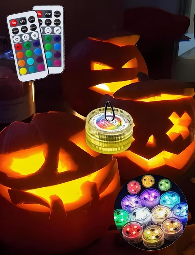 KEMANI Mini Submersible Led Lights,10pcs Small Underwater Tea Lights Candles Waterproof with 2 Remote Battery Operated, RGB 13 Multicolor Changing for Wedding Home Party Festival Decoration