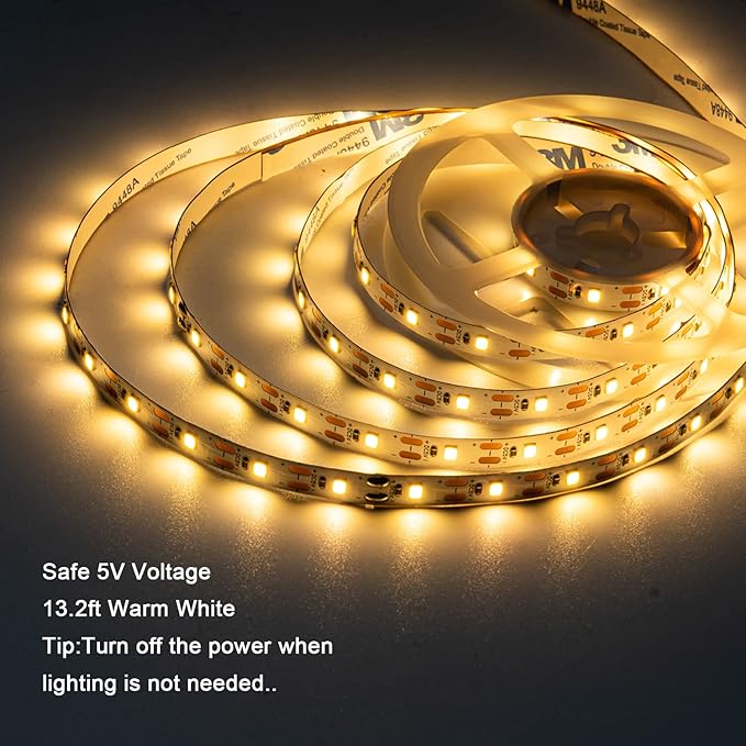 Battery Led Strip Lights, 13.2ft/6.6ft Flexible Led Strip Lights Battery Powered Brighter Battery Powered Led Lights for Makeup Mirror Cabinet Bedroom Bar, Non-Waterproof, 2 Pack