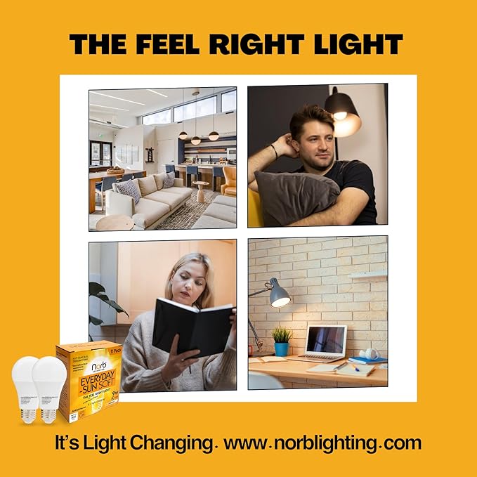 Norb Everyday Sun Soft Full Spectrum Wellness Light Bulb, 2-Pack – Natural Daylight LED Sunlight-Mimicking Technology for Energy & Mood, 9W 4000K, A19, Supports Sleep/Wake Cycles