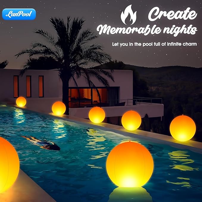 Floating Pool Lights,14" Flame Solar Pool Lights,Floating Glow Globe IP68 Waterproof, Solar Powered Swimming Pool Accessories, Large Floating Light Up Balls for Pool Pond Outdoor Decor-4PCS