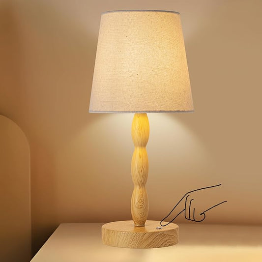 CASTLELIFE Portable Cordless Table Lamp, Touch Desk Lamp Rechargeable Battery Powered, 3-Level Brightness Stepless Dimmable Bedside Night Lamp for Bedroom/Restaurant/Bars, Bulb Included, Wood Grain