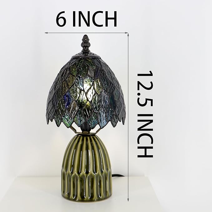 Tiffany Lamp Stained Glass Mushroom Table Lamps 6X6X12.5 Inch Multicolor Leafage Style Small Night Light Ceramic Base Mini Accent Desk Light Suitable for Bedside Table Bedroom Children Room