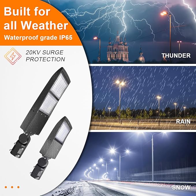 480V 150W LED Parking Lot Light, 21000LM LED Shoebox Street Flood Light (500W MH/HPS Equiv.), 5000K Dimmable Commercial Area Lighting with 20KV Surge Protection, IP65 277-480V UL&DLC Listed