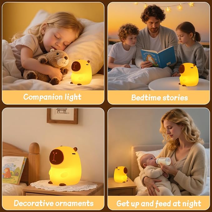 Capybara Night Light, 50-Hour Battery & Pat Control, Squishy Animal Lamp for Kids Room, USB Rechargeable with Timer, Easter Gifts