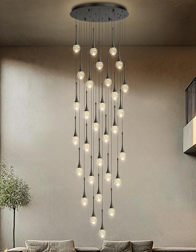 30 Light Modern Glam Crystal Chandelier for High Ceiling LED Dimmable Ceiling Pendant Light Staircase Foyer Enterway Living Room Chandelier Lighting Antique Black