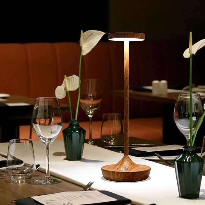 Cordless Table Lamp Rechargeable - 6000mAh LED Battery Operated Table Light - Portable Touch Dimmable Outdoor Waterproof Table Lamps for Patio Bar Restaurant Dining (Bamboo Pattern)