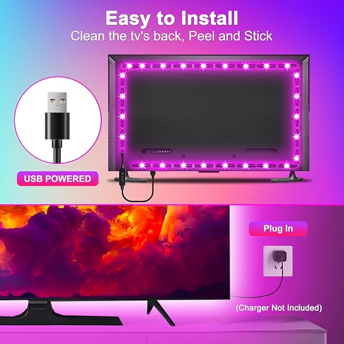 Daymeet TV Led Backlight 13.1ft for 45-60 inch Backlight, RGB Music Sync Led Lights for TV with Remote, Bluetooth APP Control USB Powered Strip Lights for Christmas Decor