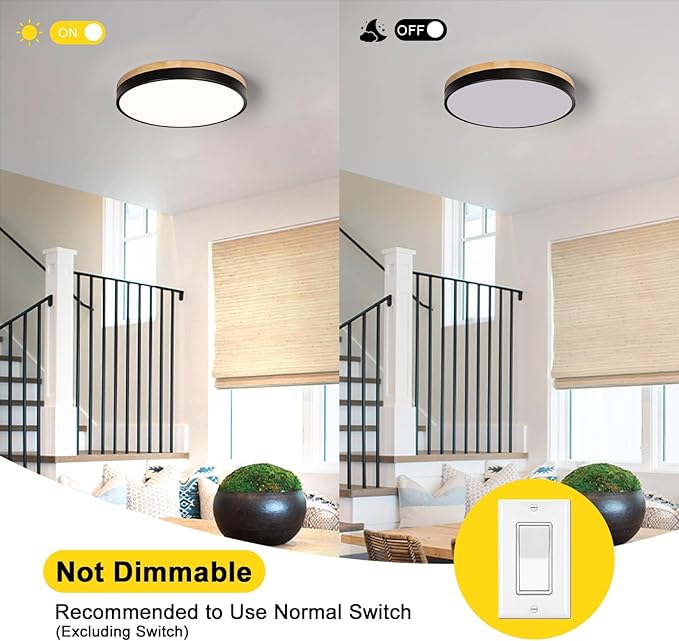 Modern Wood Ceiling Light,Round LED Flush Mount Ceiling Light,Minimalist Ceiling Lamp Black Ceiling Lighting Fixtures for Kitchen Bedroom Laundry Room Living Room Entryway Hallway&11.81 in