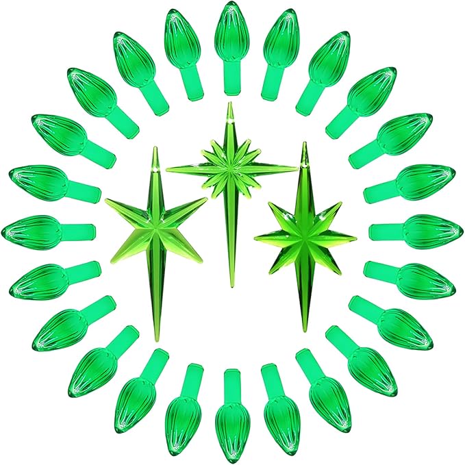 Ceramic Christmas Tree Replacement Lights Bulbs, Green Medium Twist Plastics Pegs Ornaments for Ceramic Tree(87 Bulbs＆ 3 Topper Star)