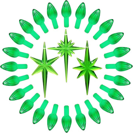 Ceramic Christmas Tree Replacement Lights Bulbs, Green Medium Twist Plastics Pegs Ornaments for Ceramic Tree(87 Bulbs＆ 3 Topper Star)