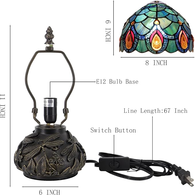 Small Tiffany Mushroom Table Lamp,Mini Memory Sympathy Antique lamp 8X11 Inch (Brown Crystal)