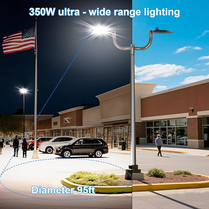 ledmo 1Pack 52500LM LED Parking Lot Light 350W Dusk to Dawn Outdoor Pole or Wall Mount Commerical Area Lighting Street Foold Security Lights Shoebox Lamp Slip Fitter 5000K IP65 for Sport Stadium Yard