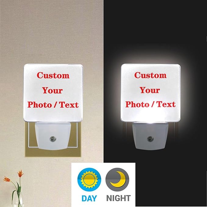 Custom Night Light with Your Own Pet Photo Personalized Plug in Night Lights Auto Sensor Customlized LED Night Light Gifts for Room Bedroom Bathroom 2 Pack