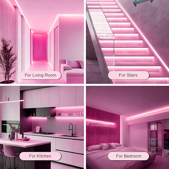 Battery Powered LED Strip Lights, 3.3FT COB LED Strip Light, Battery Operated LED Lights, Pink LED Strip Lights Battery Powered for Closet, Cabinet, Shelf, Kitchen, DIY Lighting